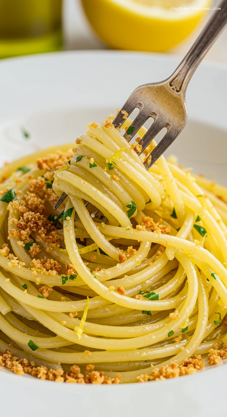 Spaghetti with Bottarga and Lemon Breadcrumbs – Closeup