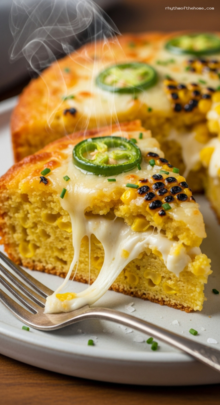 Spicy Jalapeño Cornbread with Monterey Jack and Charred Corn – Closeup