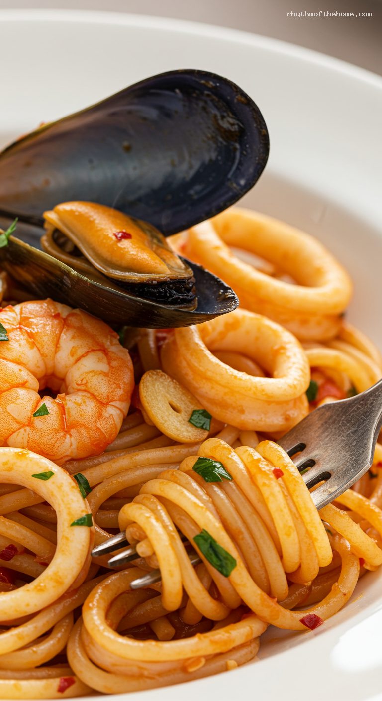 Spicy Seafood Linguine Fra Diavolo – Closeup