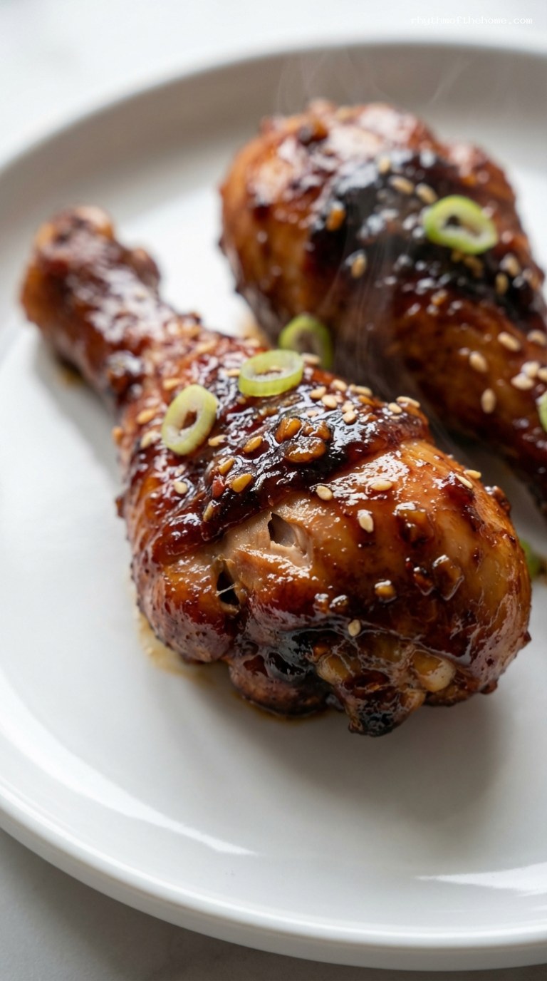Sticky Garlic Soy Baked Chicken Drumsticks – Closeup