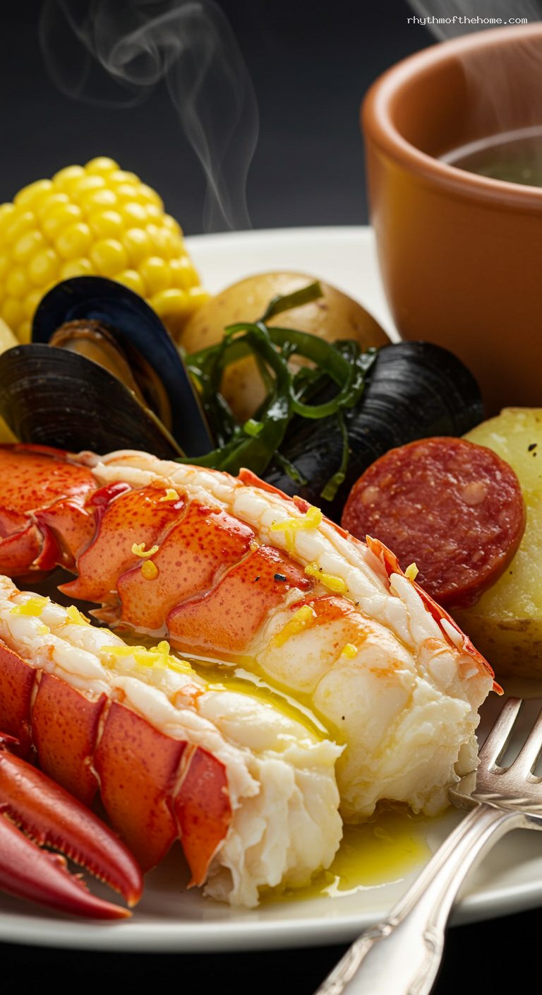 Stovetop Clambake with Lobster, Corn, and Chouriço – Closeup