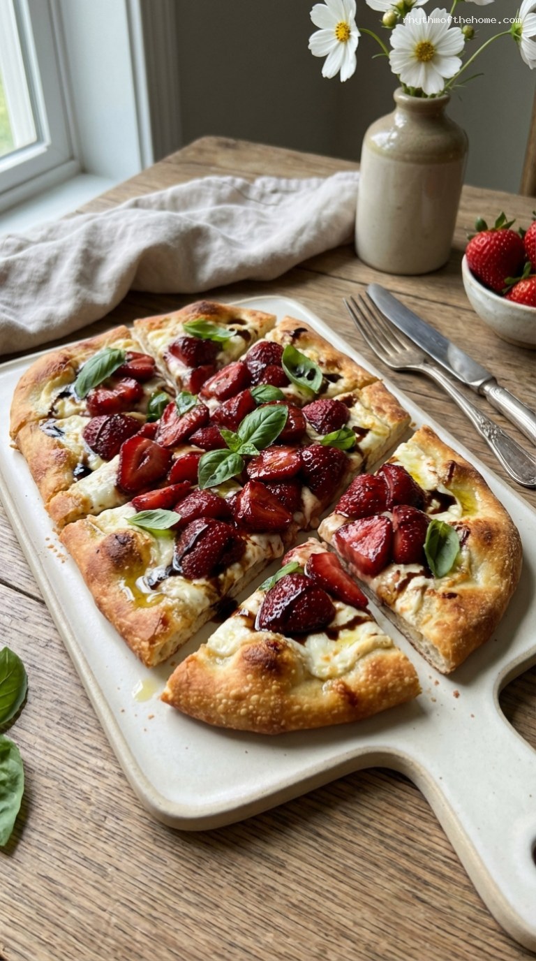 Strawberry Balsamic Goat Cheese Flatbread with Fresh Basil