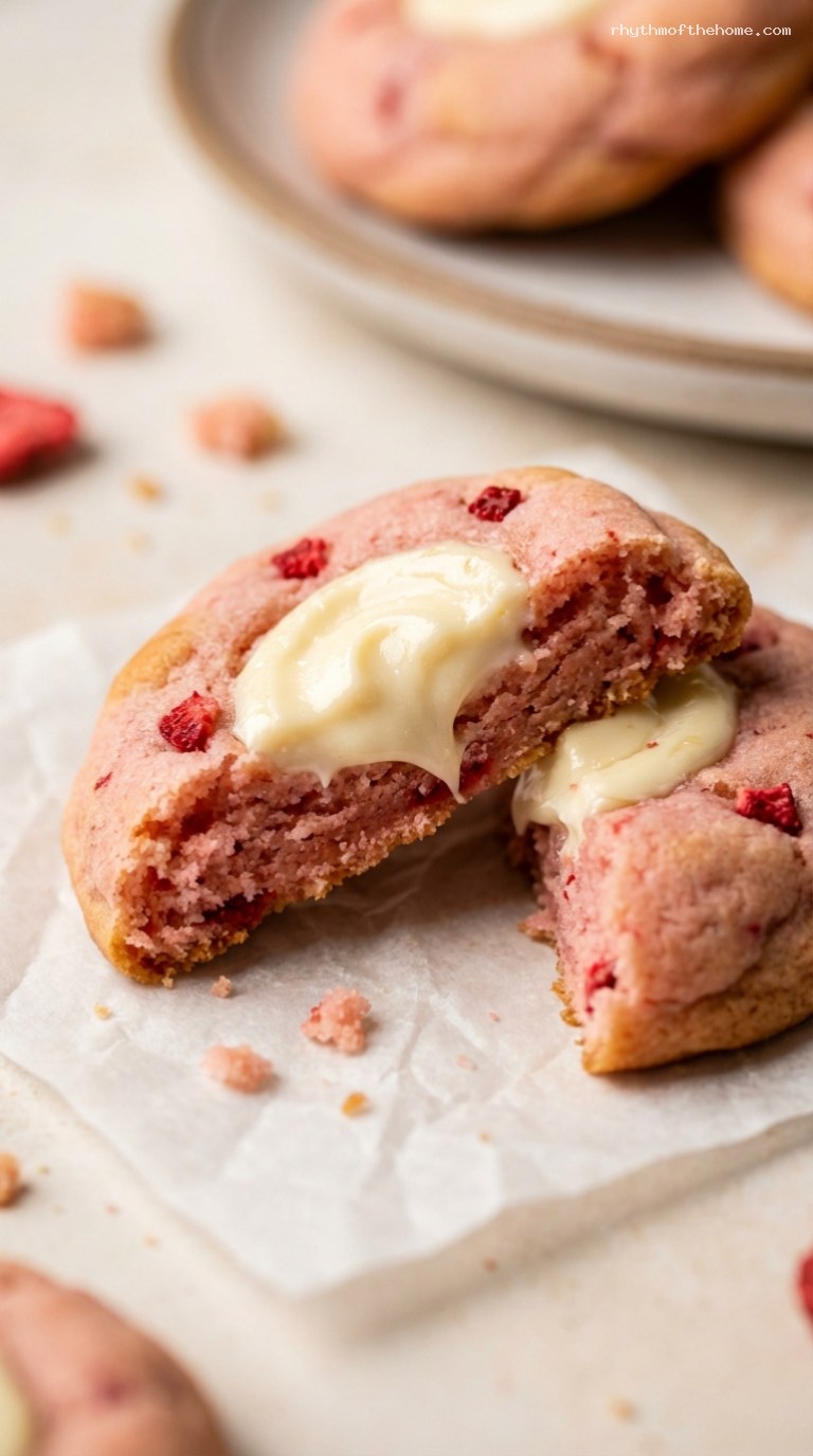 Strawberry Cheesecake Cookies With Tangy Cream Cheese Centers – Closeup