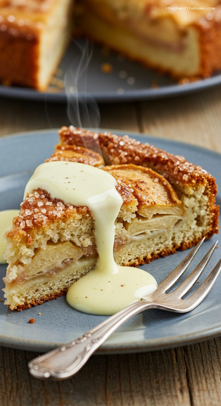 Swedish Äppelkaka with Cardamom and Vanilla Sauce – Closeup