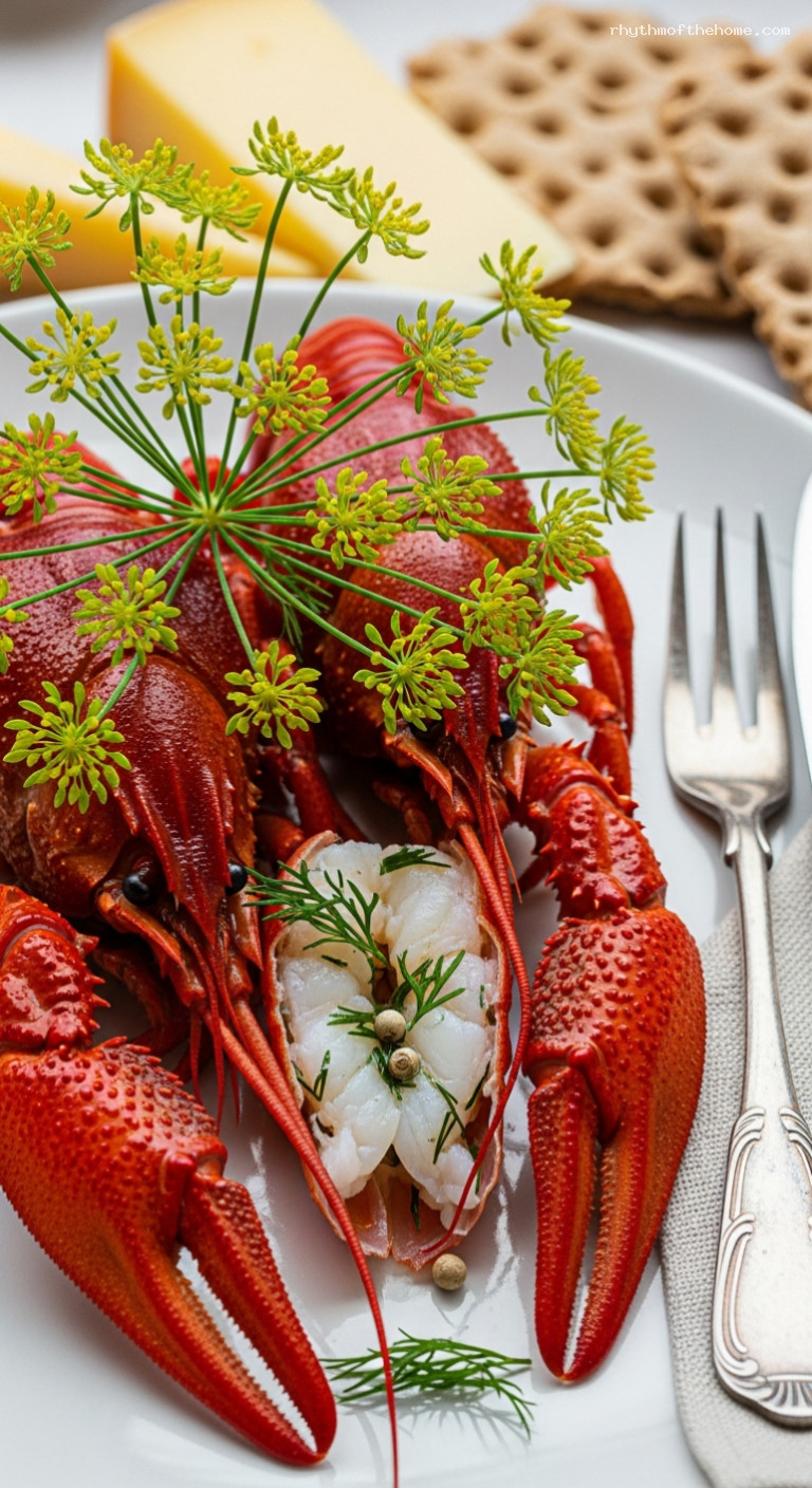 Swedish Dill Crayfish with Västerbotten and Snaps – Closeup