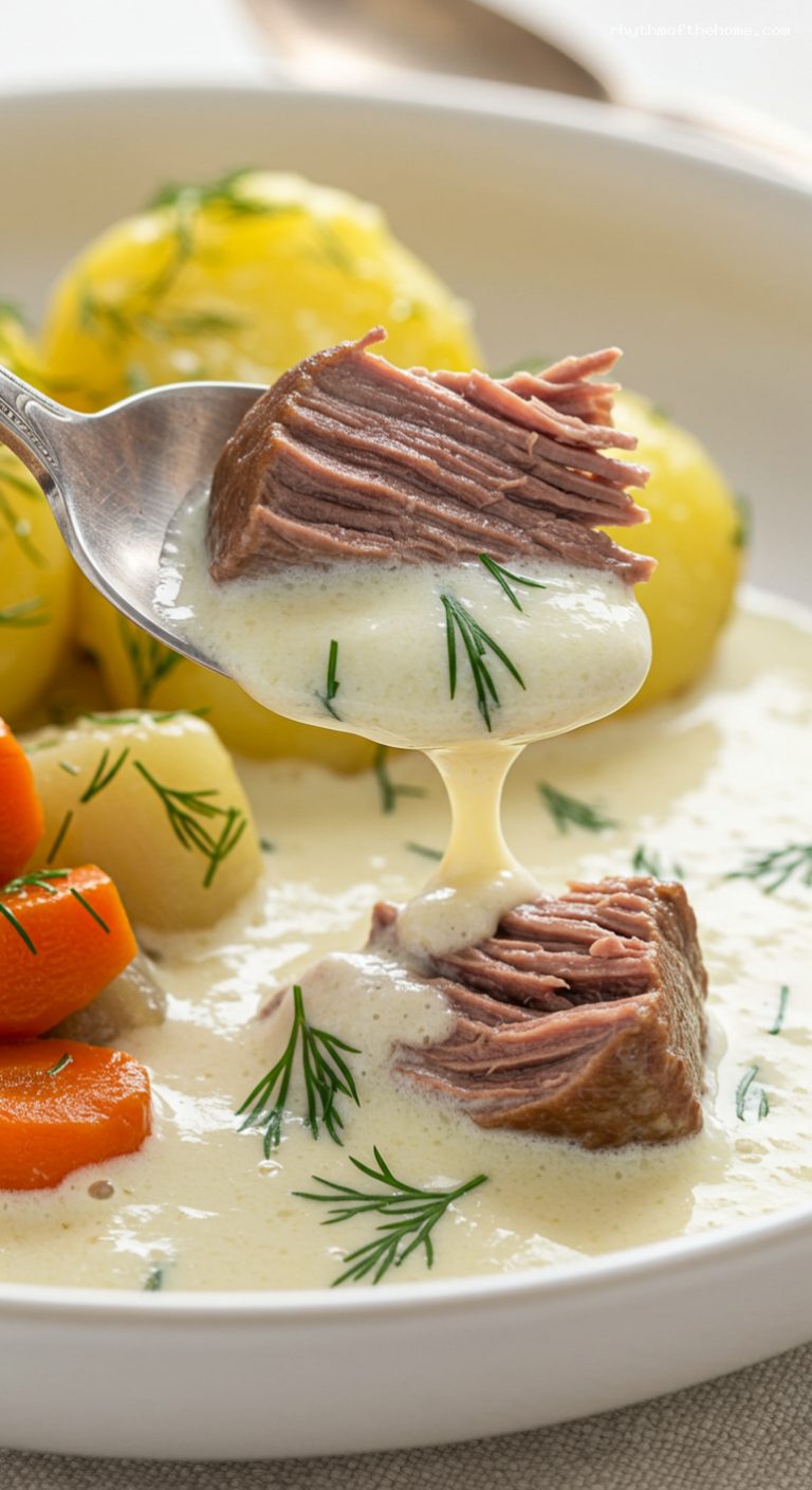 Swedish Dillkött with Buttered Potatoes – Closeup