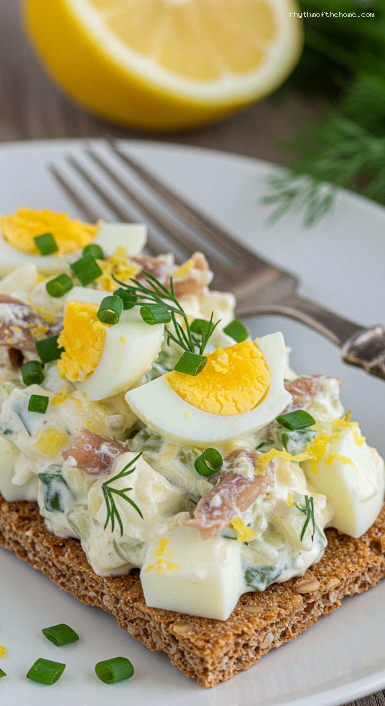Swedish Gubbröra on Crispbread with Lemon – Closeup