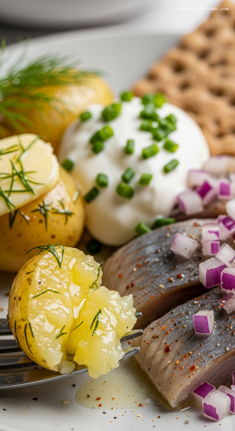 Swedish Matjes Herring with Dill New Potatoes – Closeup