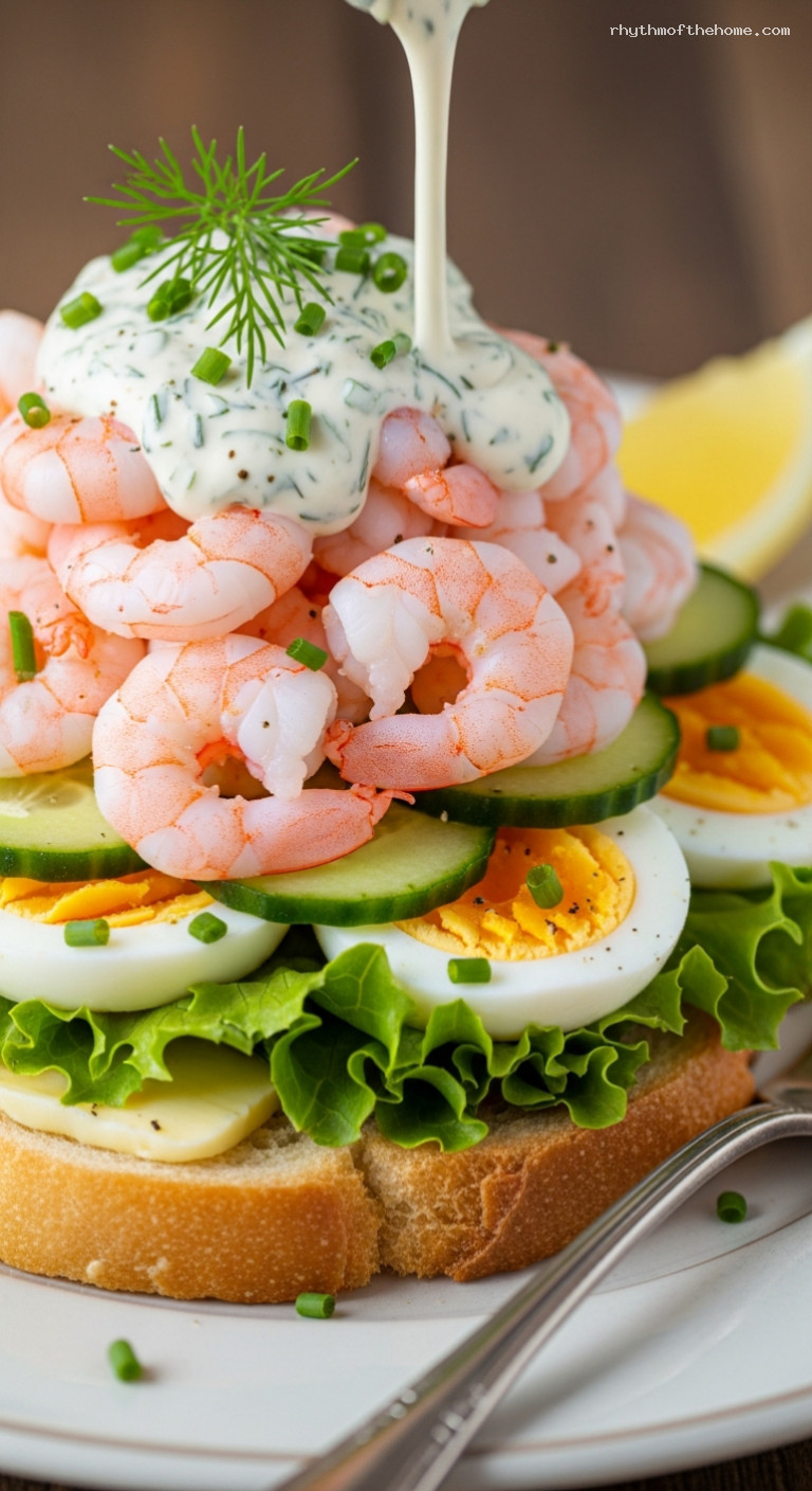 Swedish Räkmacka Open-Faced Shrimp Sandwich – Closeup