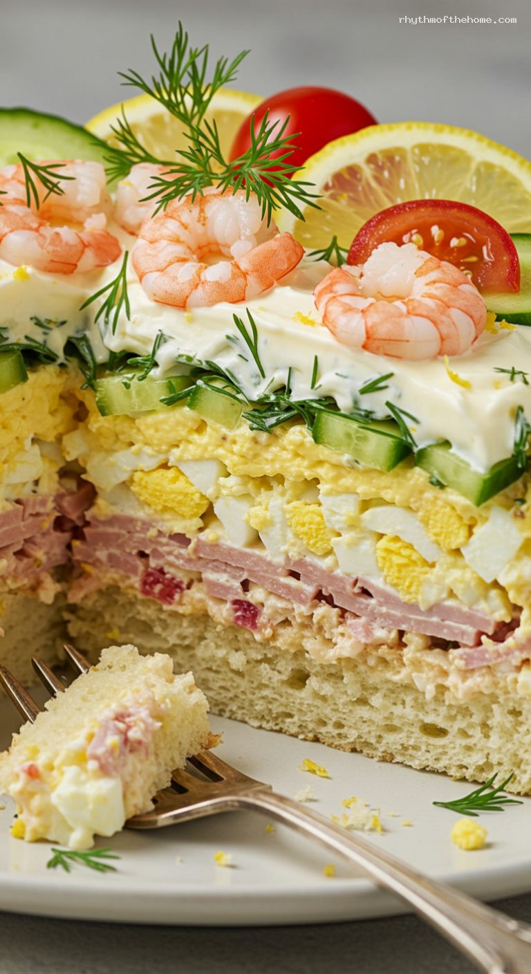 Swedish Smörgåstårta Savory Sandwich Cake – Closeup