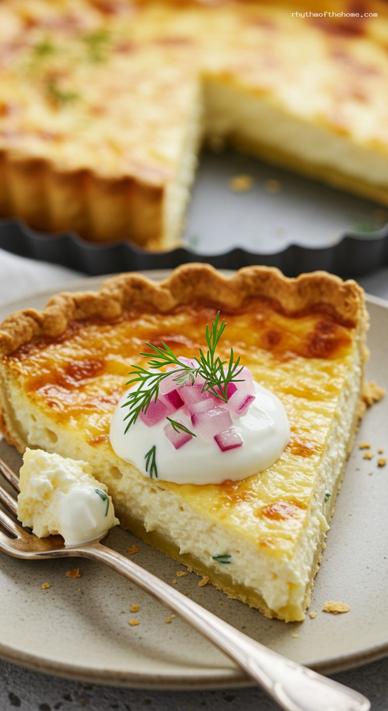 Swedish Västerbotten Cheese Tart with Crème Fraîche – Closeup