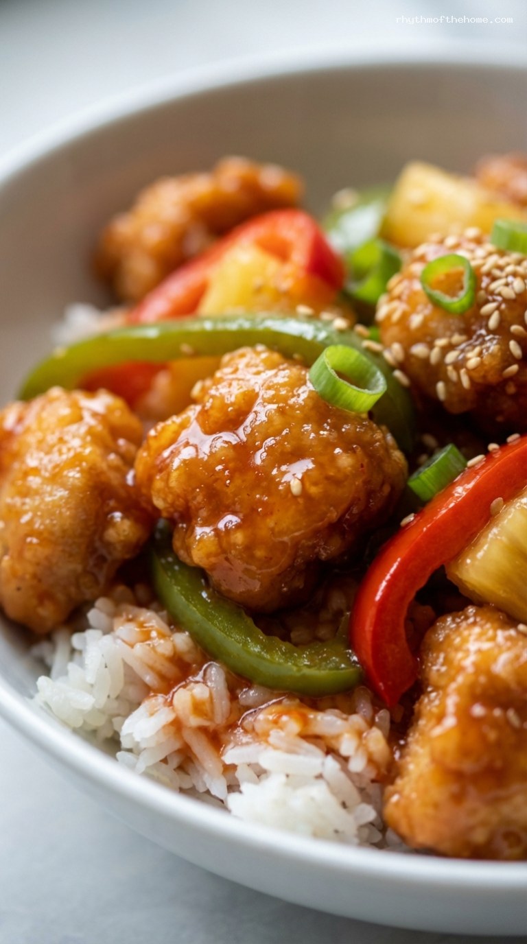 Sweet and Sour Chicken Skillet with Pineapple – Closeup