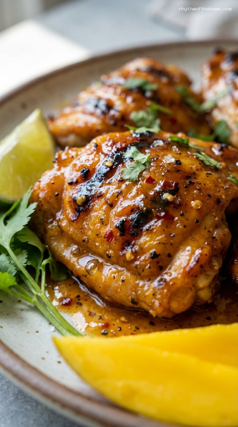 Sweet and Spicy Mango-Habanero Glazed Chicken – Closeup