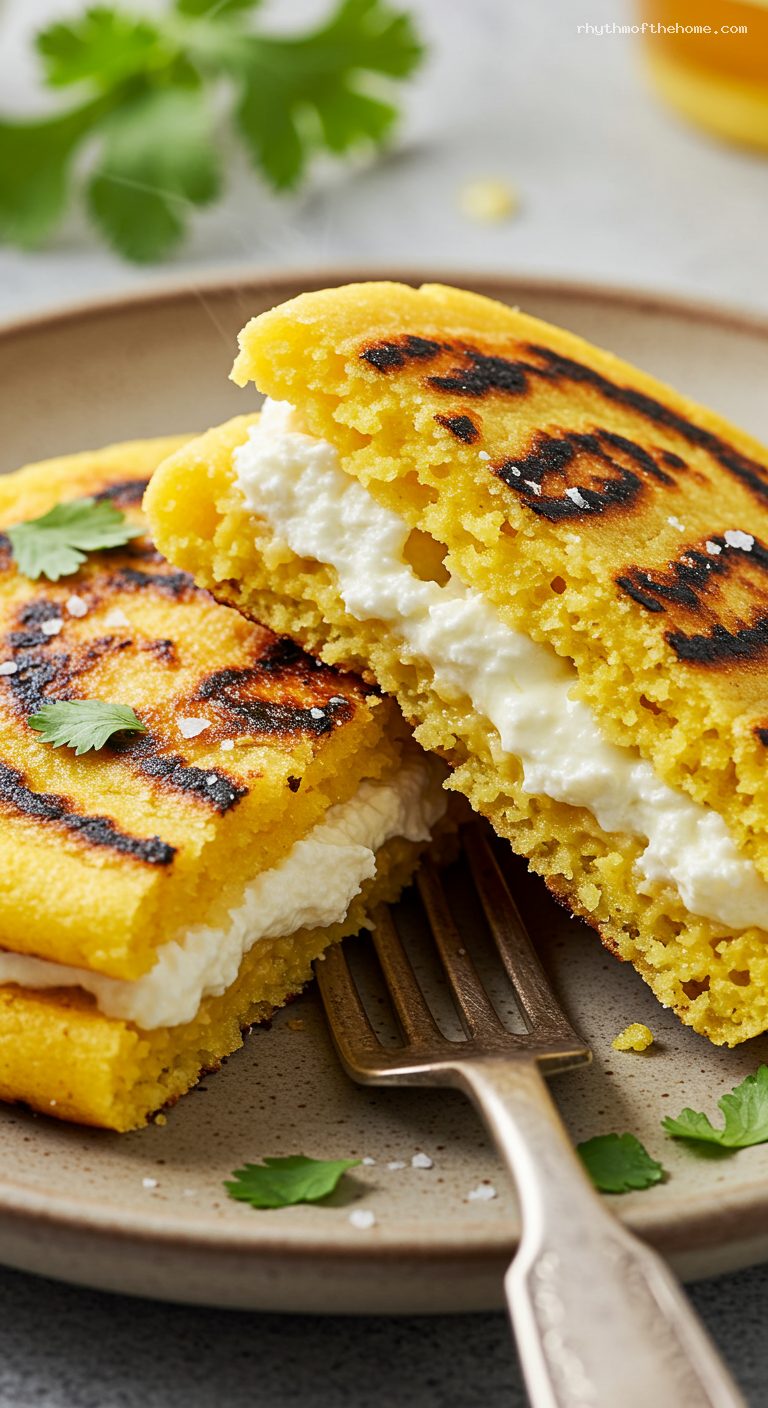 Sweet Corn Arepas with Melty Queso Fresco – Closeup