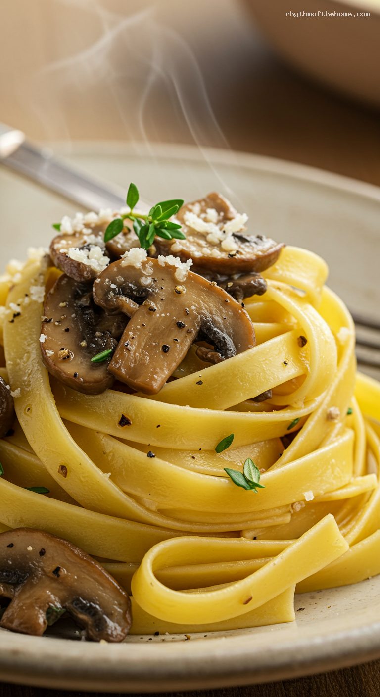 Tagliatelle with Mushroom Ragù and Red Wine – Closeup