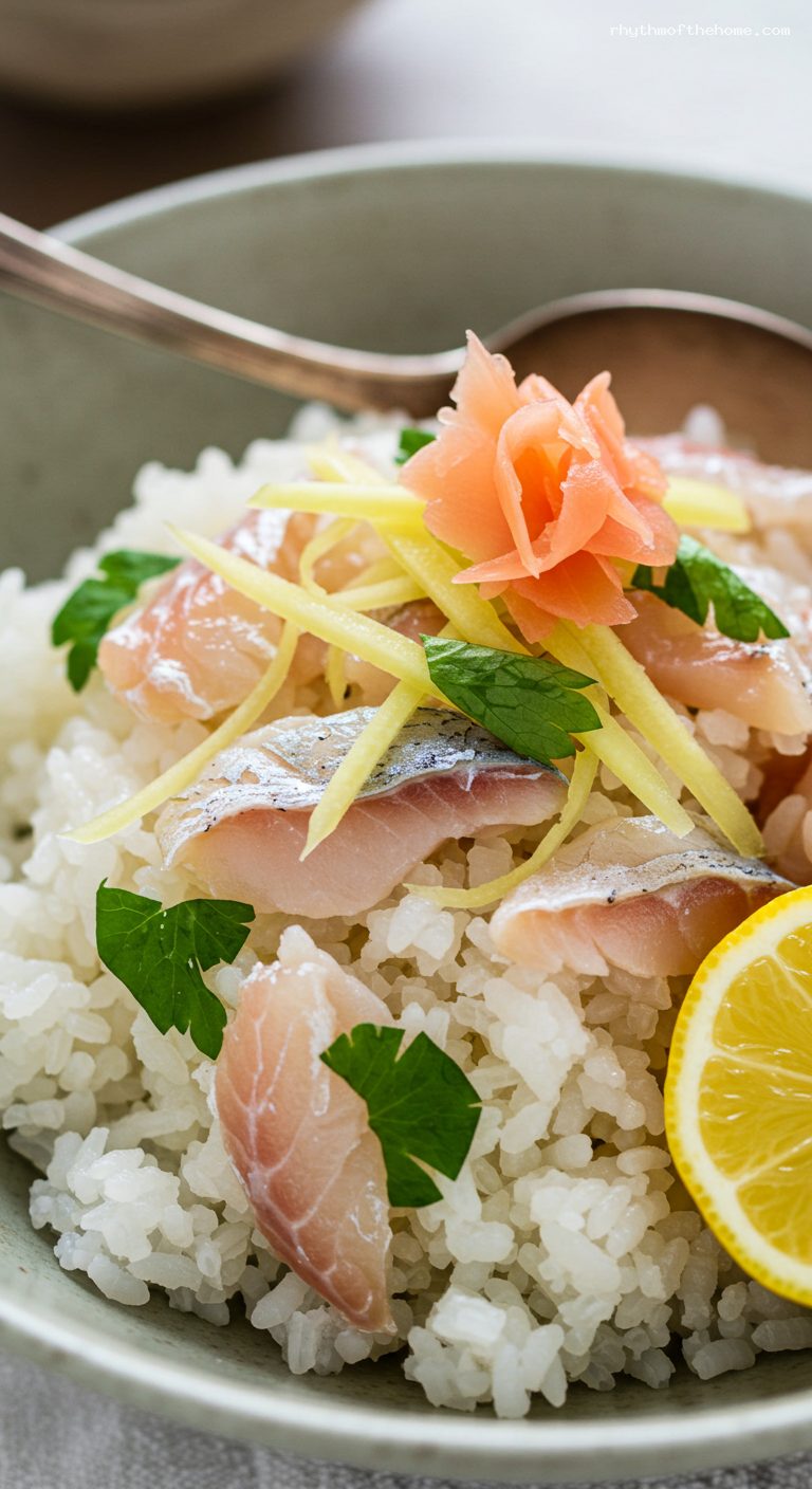 Tai Meshi: Soy-Ginger Sea Bream Rice with Citrus – Closeup