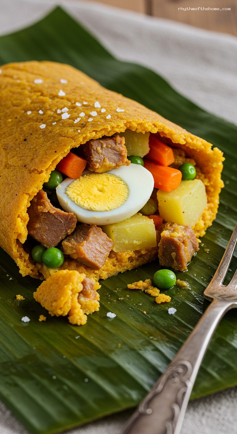 Tamales Tolimenses with Pork, Chicken, and Vegetables – Closeup