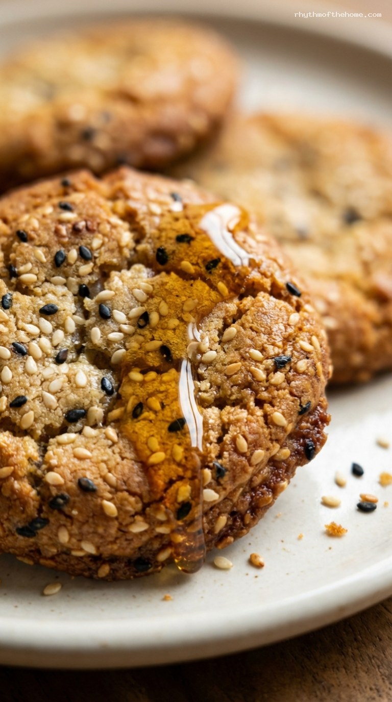 Toasted Black and White Sesame Honey Cookies – Closeup