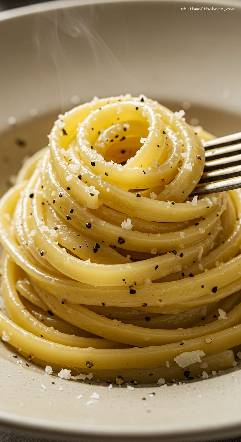 Tonnarelli Cacio e Pepe with Pecorino Romano – Closeup