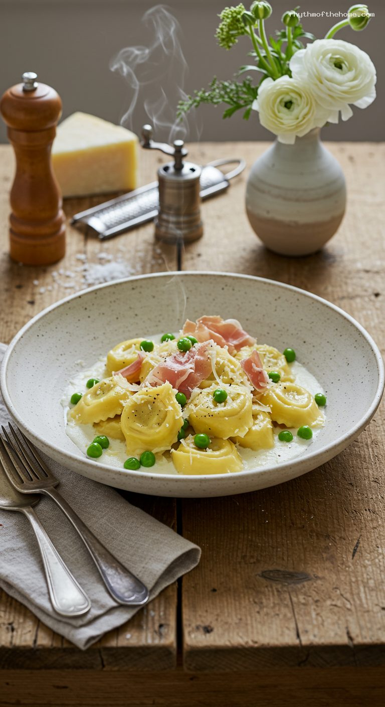 Tortellini alla Panna with Prosciutto and Peas