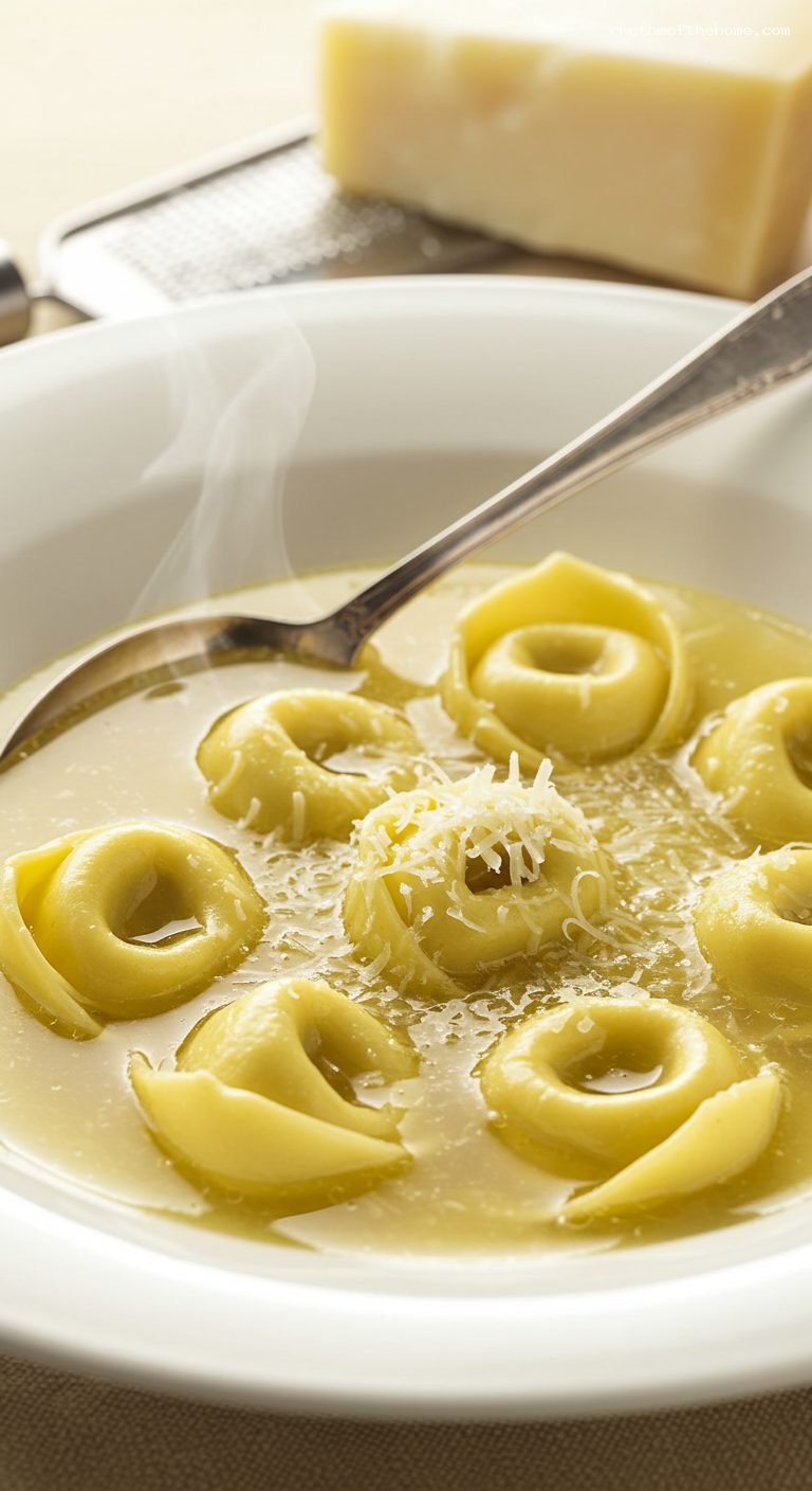 Tortellini in Brodo with Rich Chicken Broth – Closeup