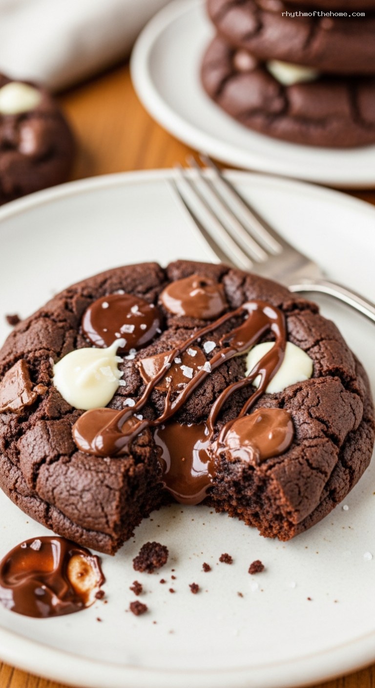 Triple Chocolate Chunk Fudgy Cookies – Closeup