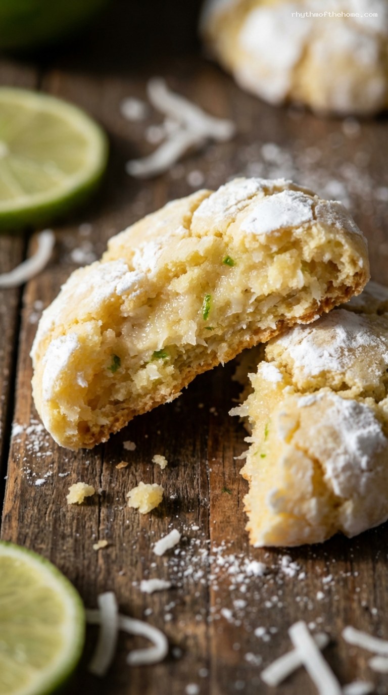 Tropical Coconut Lime Crinkle Cookies – Closeup