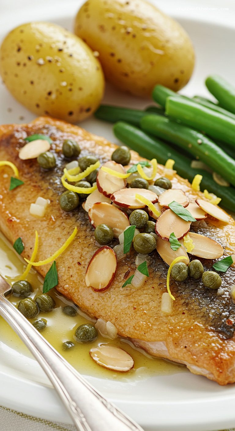 Trout Amandine with Lemony Brown Butter and Almonds – Closeup