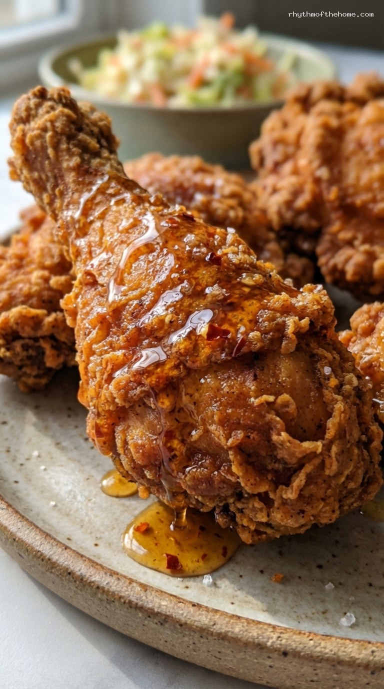 Ultra Crispy Buttermilk Fried Chicken With Hot Honey – Closeup
