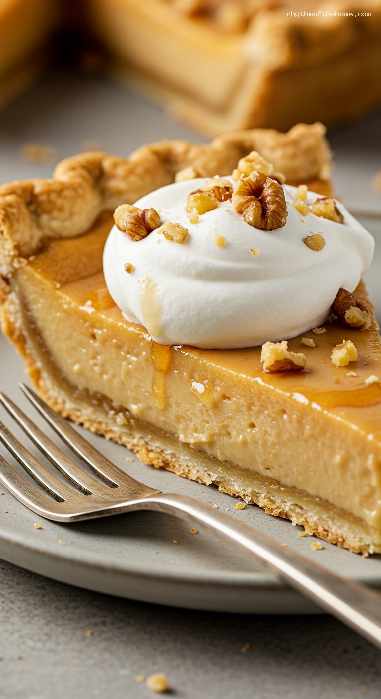 Vermont Maple Cream Pie with Toasted Walnuts – Closeup