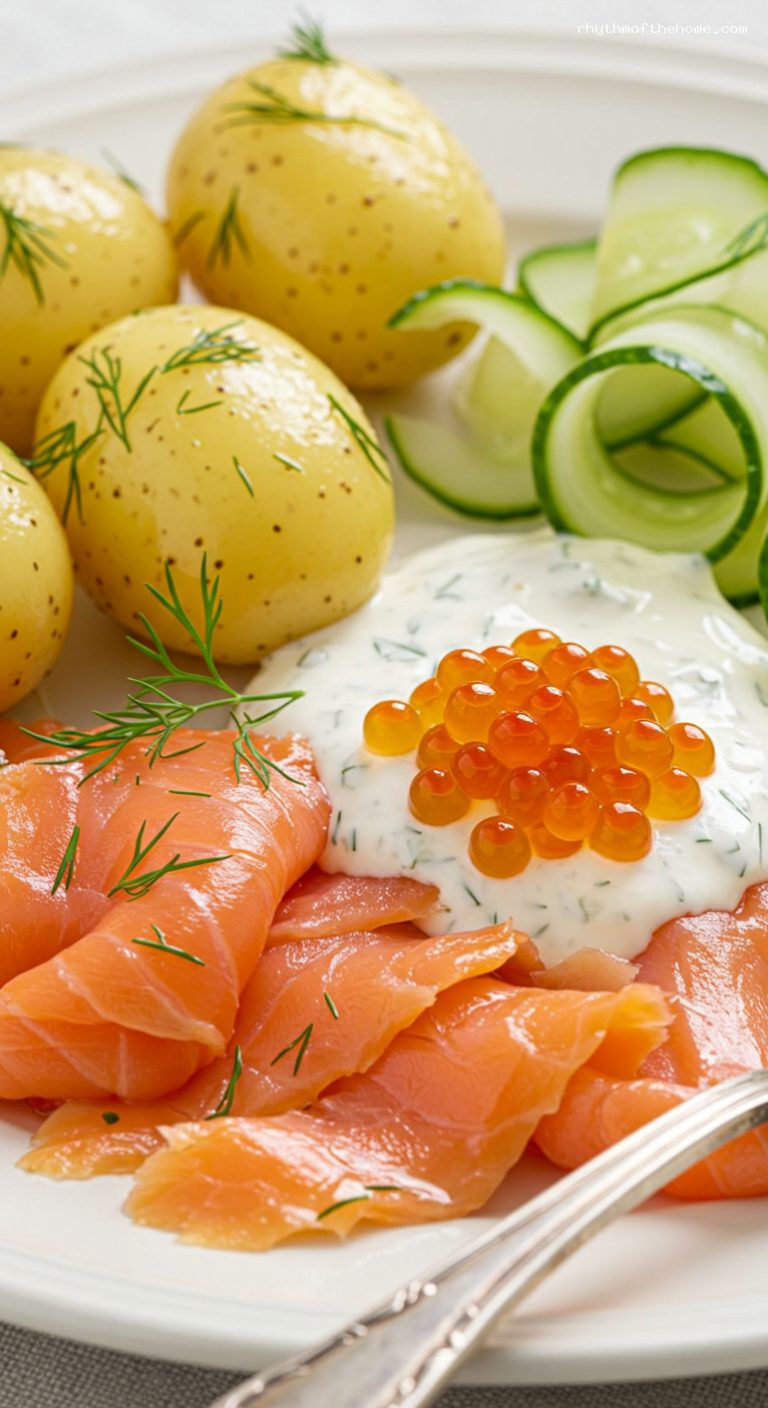 Warm-Smoked Salmon with New Potatoes and Romsås – Closeup