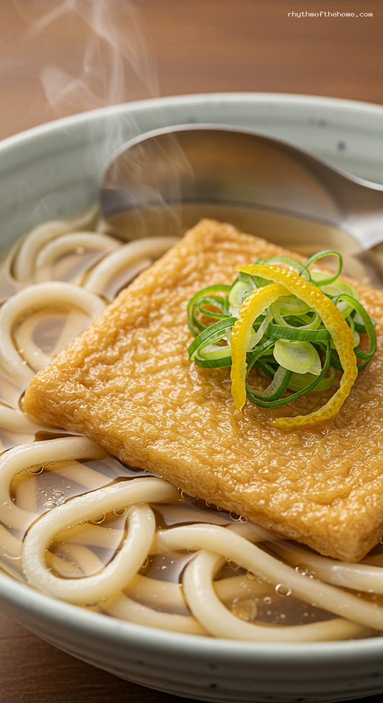 Weeknight Kitsune Udon with Sweet Aburaage and Yuzu – Closeup