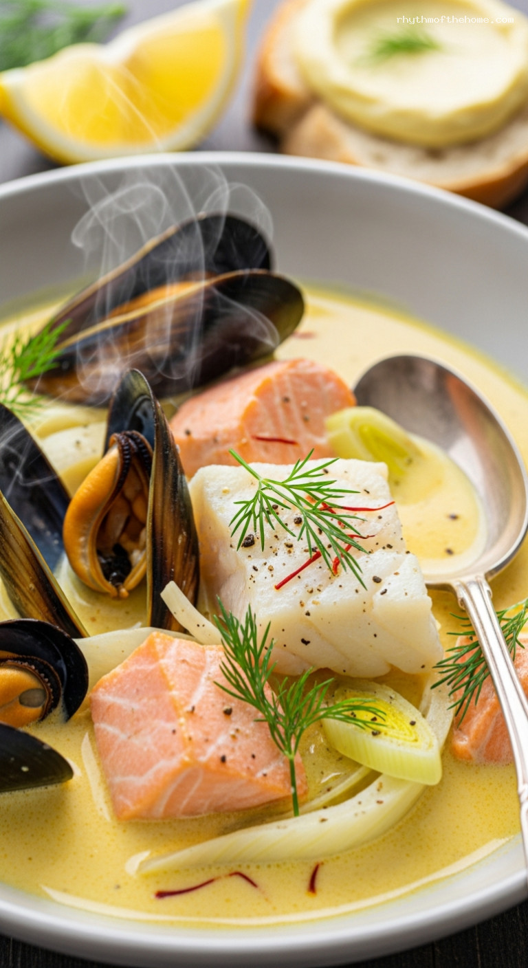 West Coast Fish Stew with Dill and Saffron – Closeup