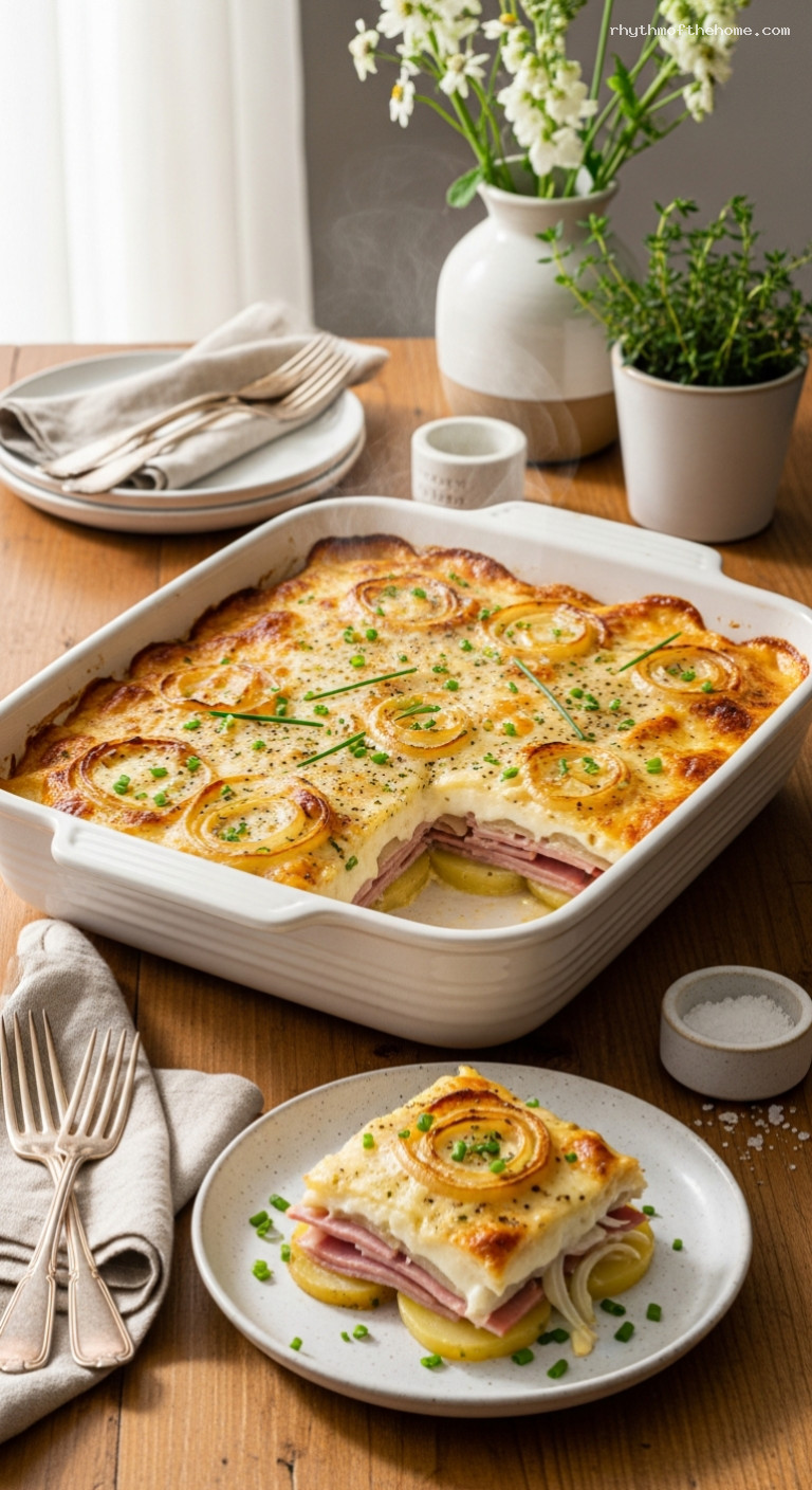 White Cheddar Scalloped Ham and Potato Bake