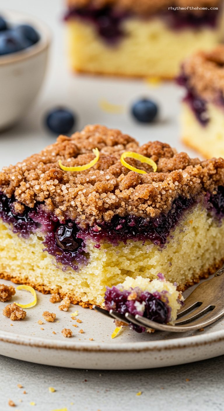 Wild Blueberry Buckle with Cinnamon Streusel – Closeup