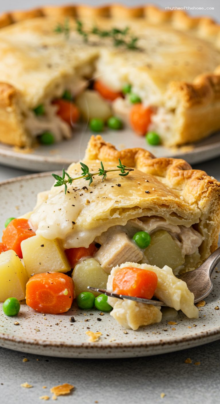 Yankee Chicken Pot Pie with Flaky All-Butter Crust – Closeup