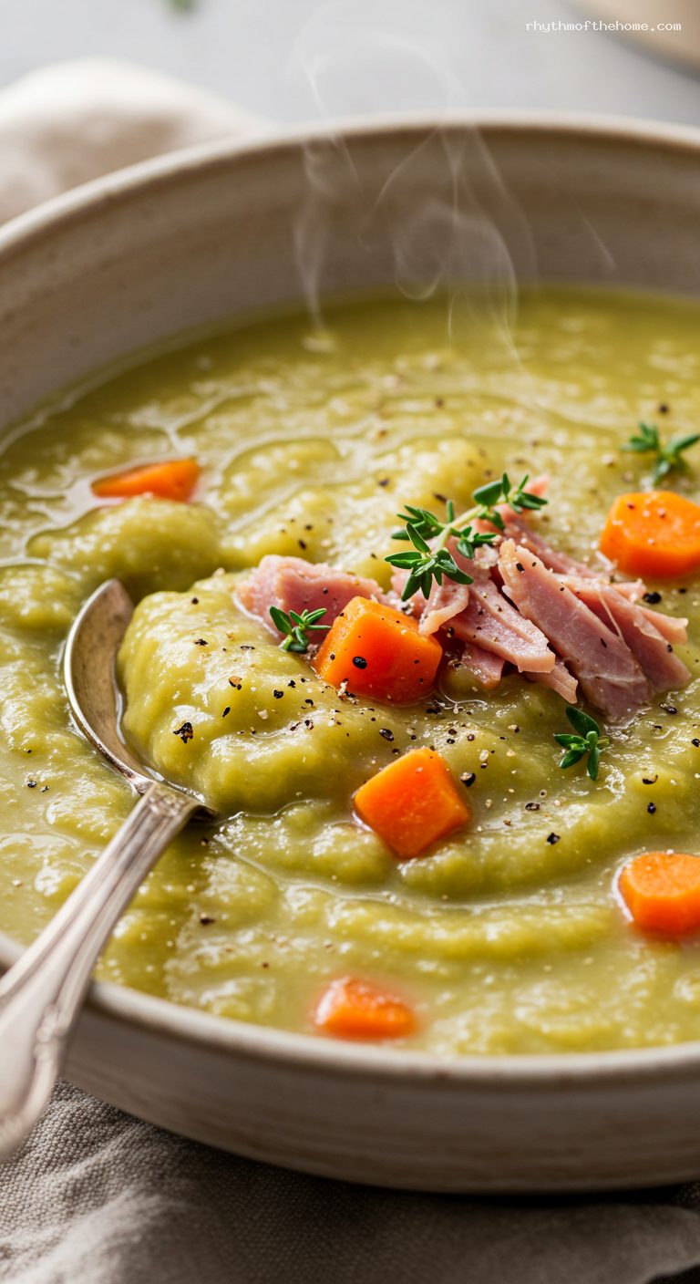 Yankee Split Pea Soup with Ham and Thyme – Closeup