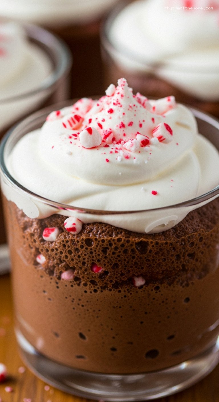 Airy Dark Chocolate Peppermint Mousse with Whipped Cream – Closeup