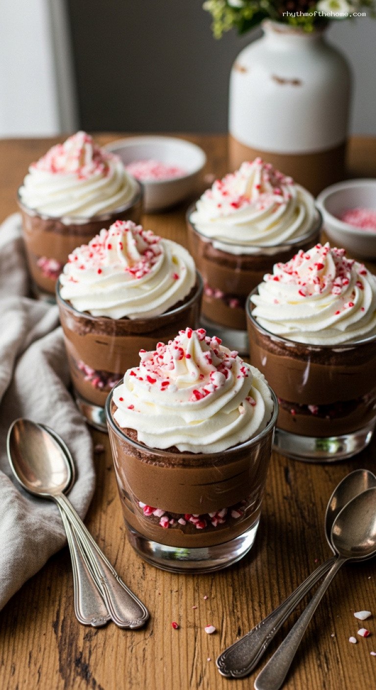 Airy Dark Chocolate Peppermint Mousse with Whipped Cream