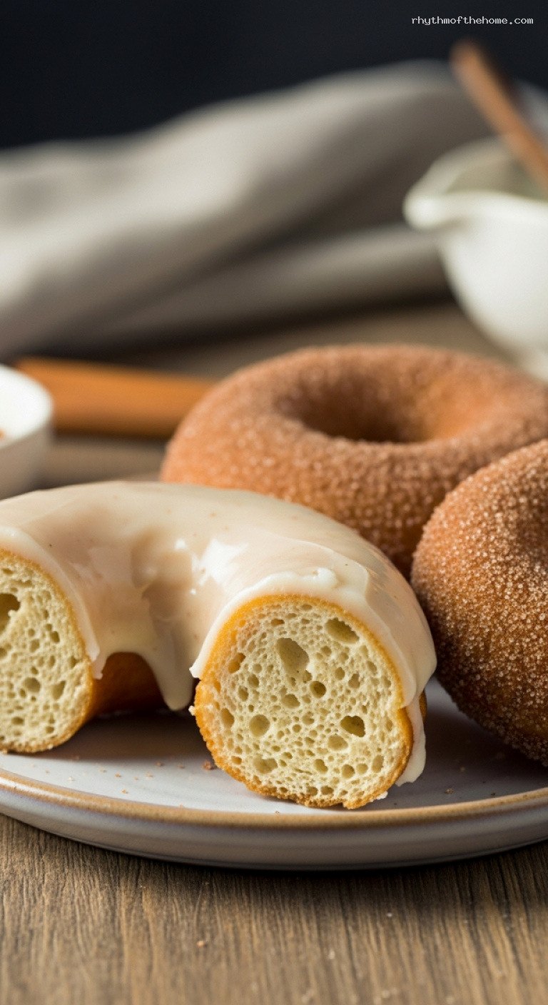 Airy Homemade Yeast Donuts with Vanilla Glaze – Closeup