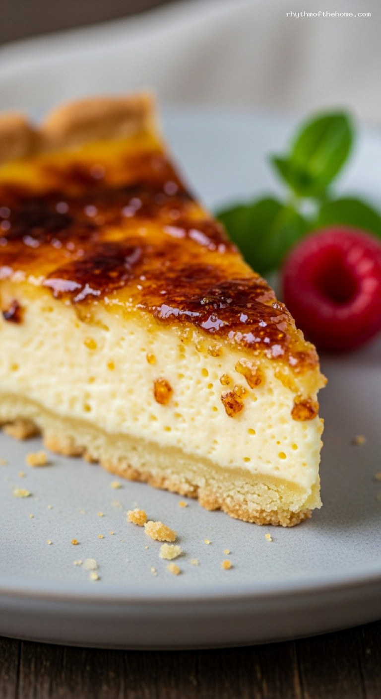 Baked Crème Brûlée Tart with Caramelized Sugar Topping – Closeup