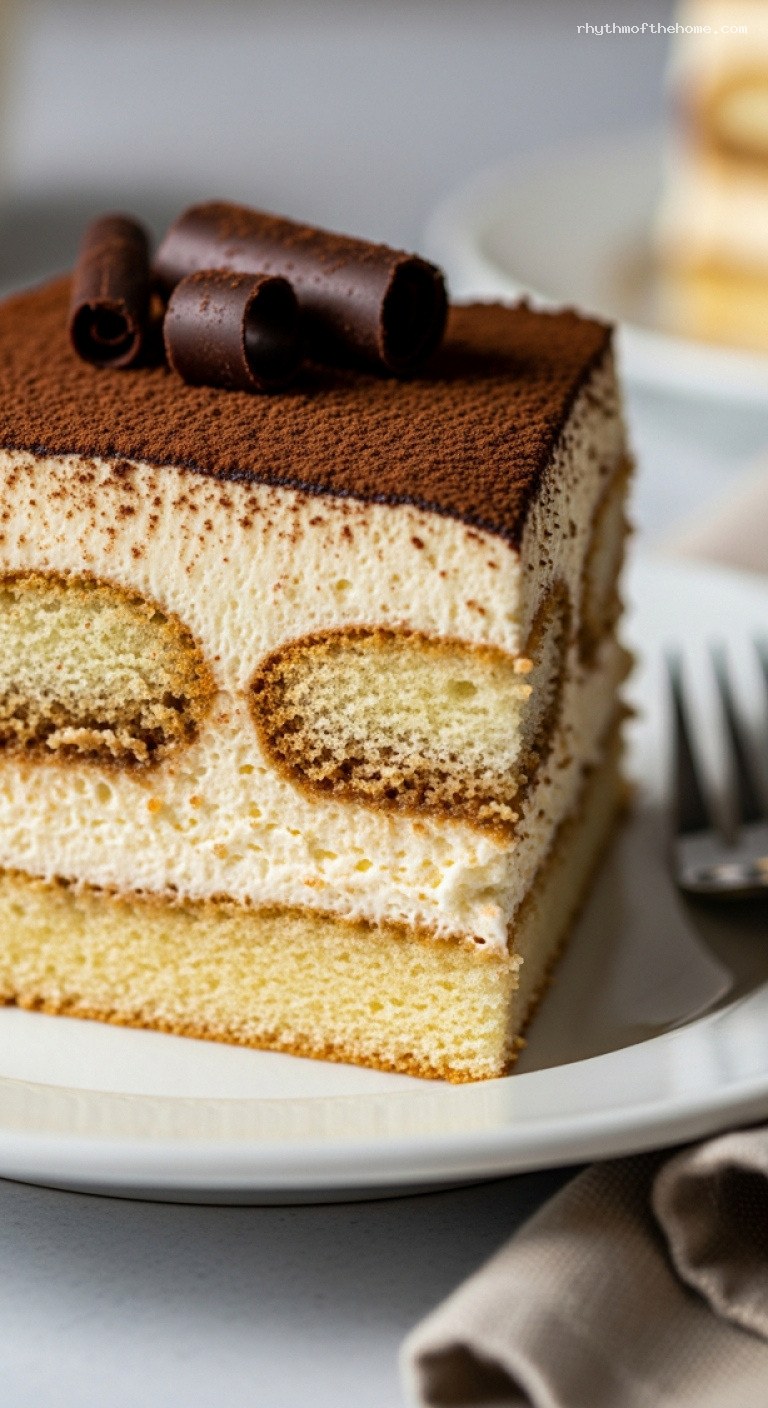 Baked Tiramisu Layer Cake with Mascarpone Cream – Closeup