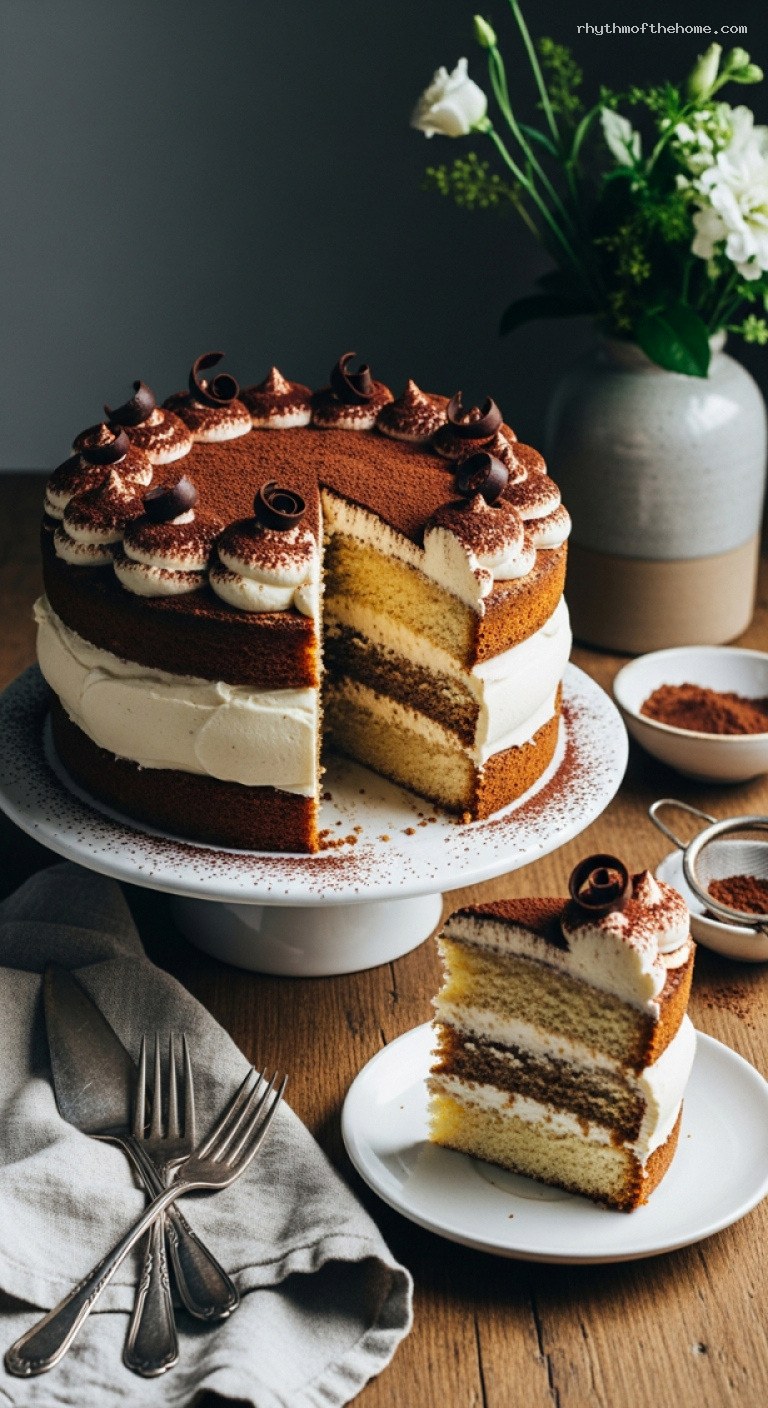 Baked Tiramisu Layer Cake with Mascarpone Cream