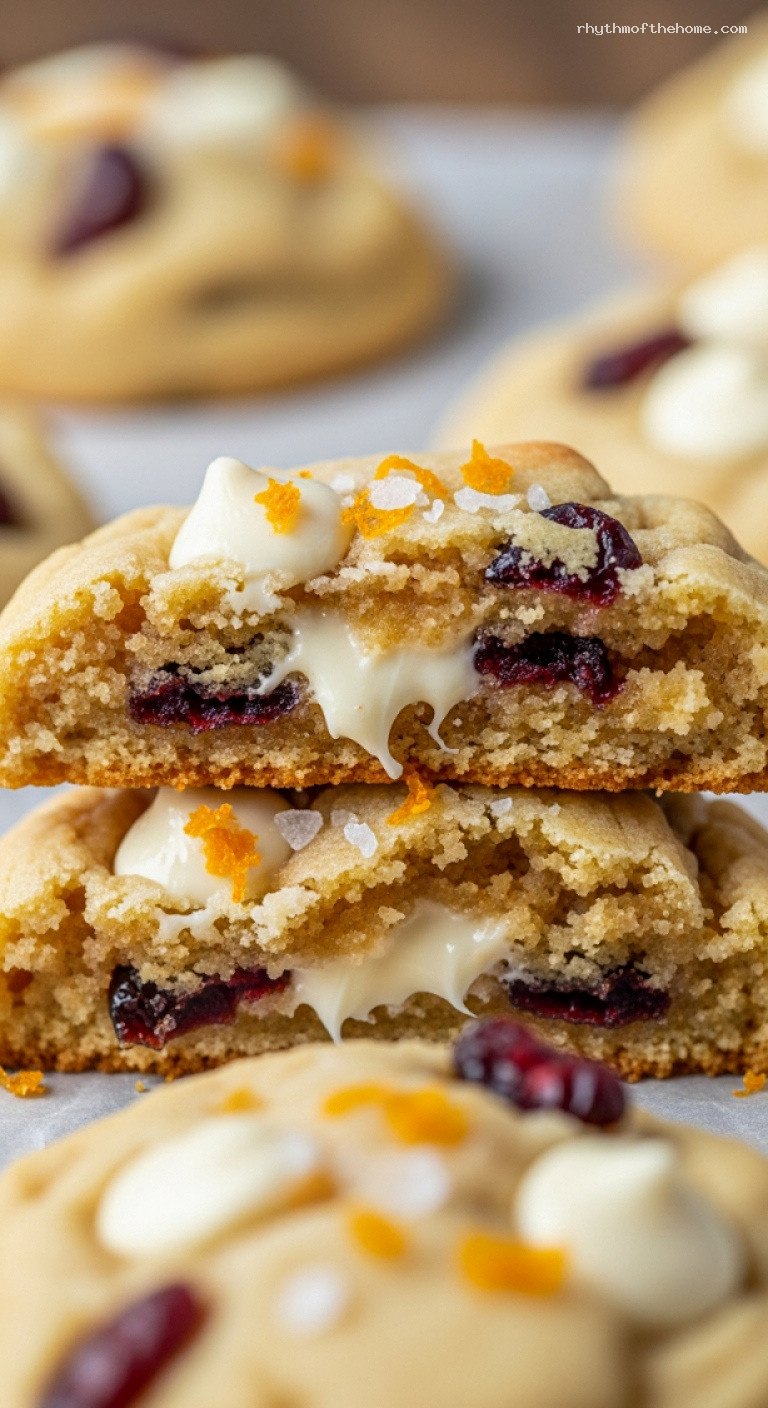 Bakery-Style White Chocolate Cranberry Cookies With Orange Zest – Closeup