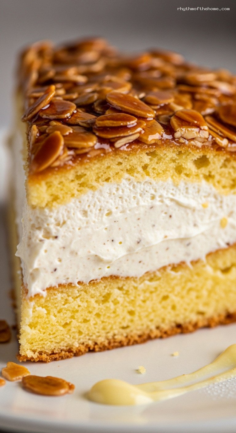 Bienenstich Bee Sting Cake with Honey Almond Crunch – Closeup