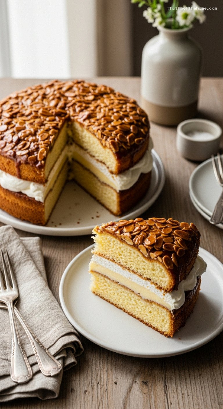 Bienenstich Bee Sting Cake with Honey Almond Crunch