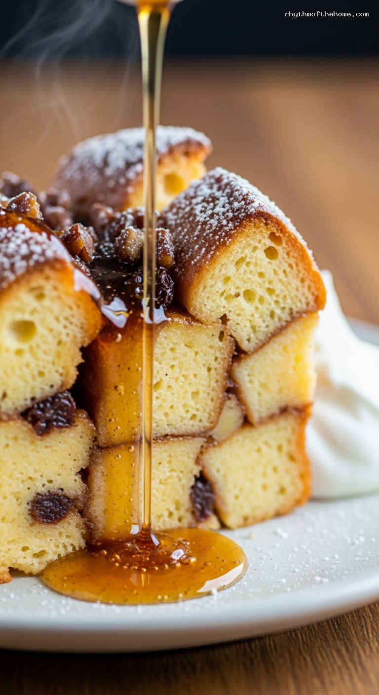 Brioche Bread Pudding with Bourbon Caramel Sauce – Closeup