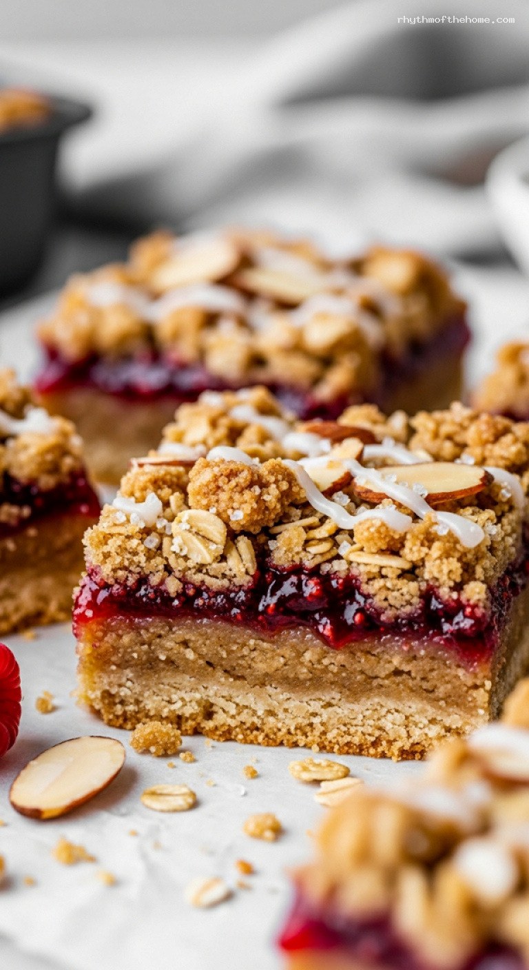 Buttery Raspberry Almond Thumbprint Streusel Bars – Closeup