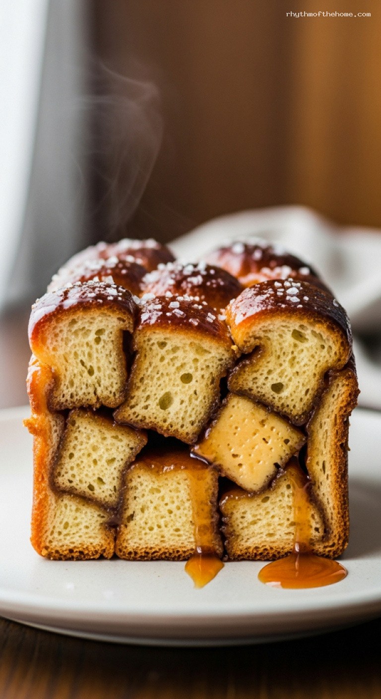 Caramel Brioche Bread Bars with Chewy Toffee Edges – Closeup