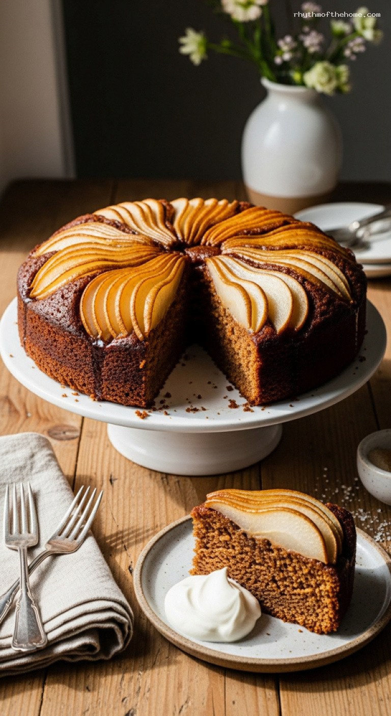 Caramelized Pear Gingerbread Cake with Molasses and Warm Spices